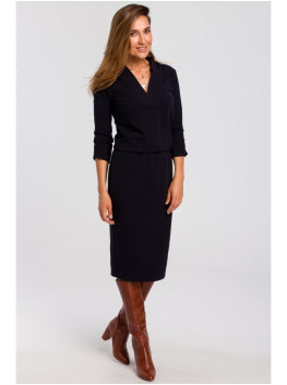 S194 Knit dress with V-neck - deepblue