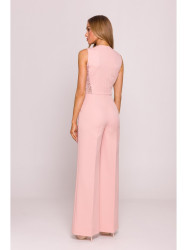 M866 Lace panels jumpsuit - powder