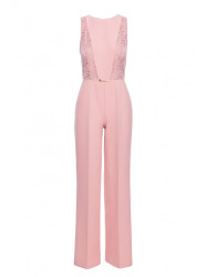 M866 Lace panels jumpsuit - powder