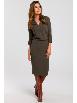 S194 Knit dress with V-neck - olive