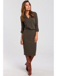 S194 Knit dress with V-neck - olive