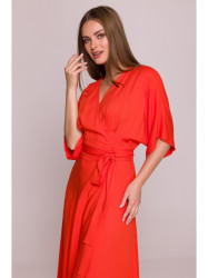 S406 Viscose maxi dress wrap design - coral