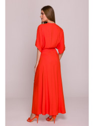 S406 Viscose maxi dress wrap design - coral