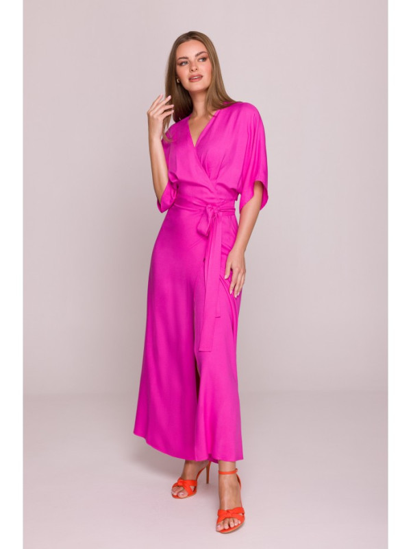 S406 Viscose maxi dress wrap design - lilac