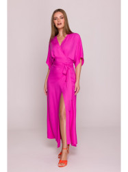 S406 Viscose maxi dress wrap design - lilac