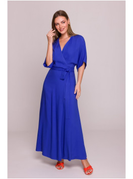 S406 Viscose maxi dress wrap design - blue