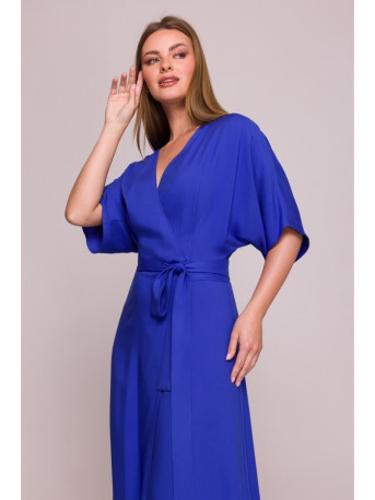S406 Viscose maxi dress wrap design - blue