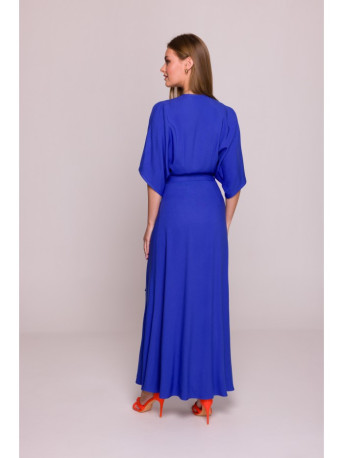 S406 Viscose maxi dress wrap design - blue