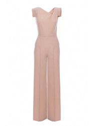 S407 Elegant jumpsuit with asymmetrical neckline - beige