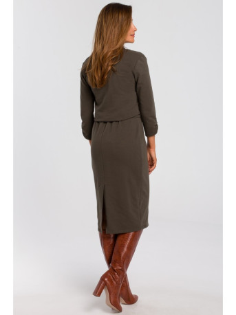 S194 Knit dress with V-neck - olive