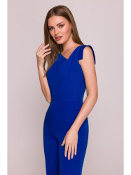 S407 Elegant jumpsuit with asymmetrical neckline - royal blue