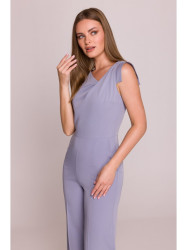 S407 Elegant jumpsuit with asymmetrical neckline - dove grey