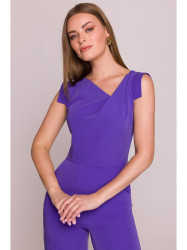 S407 Elegant jumpsuit with asymmetrical neckline - purple