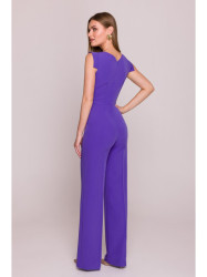 S407 Elegant jumpsuit with asymmetrical neckline - purple