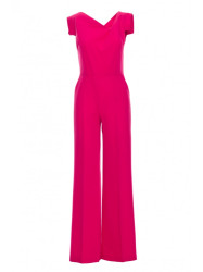 S407 Elegant jumpsuit with asymmetrical neckline - pink