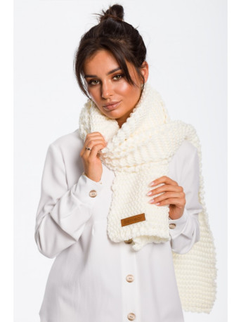 BK041 Long winter scraf with logo patch - ecru