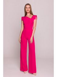 S407 Elegant jumpsuit with asymmetrical neckline - pink