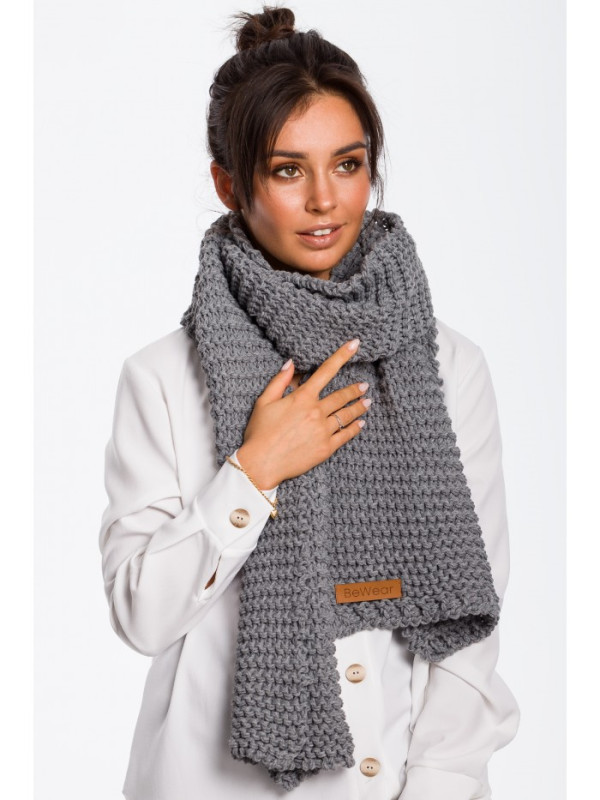 BK041 Long winter scraf with logo patch - grey