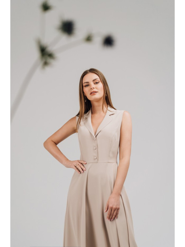 S409 Fit and flare shirt dress - beige