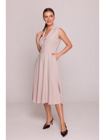 S409 Fit and flare shirt dress - beige