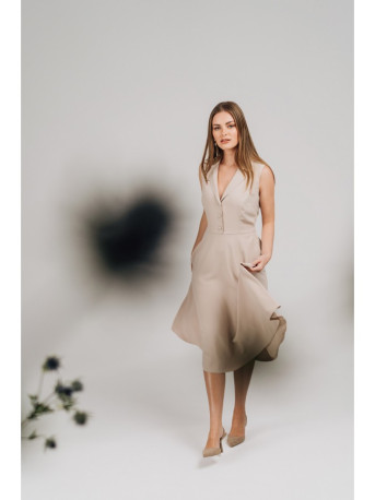 S409 Fit and flare shirt dress - beige