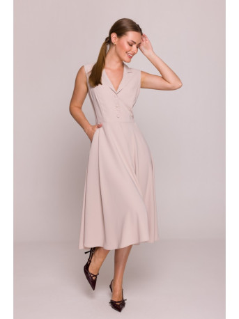 S409 Fit and flare shirt dress - beige