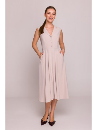 S409 Fit and flare shirt dress - beige