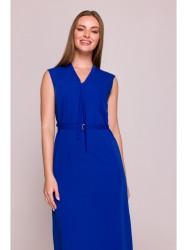 S410 A-line dress with tie detail V-shaped neckline - royal blue