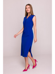 S410 A-line dress with tie detail V-shaped neckline - royal blue