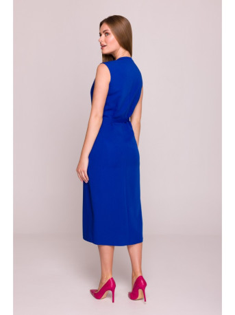 S410 A-line dress with tie detail V-shaped neckline - royal blue