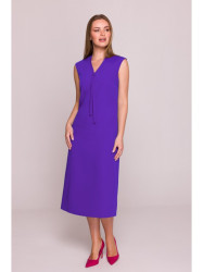 S410 A-line dress with tie detail V-shaped neckline - purple