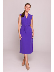 S410 A-line dress with tie detail V-shaped neckline - purple