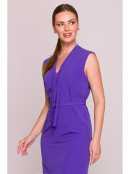 S410 A-line dress with tie detail V-shaped neckline - purple