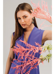 S410 A-line dress with tie detail V-shaped neckline - purple