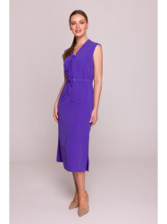 S410 A-line dress with tie detail V-shaped neckline - purple