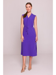 S410 A-line dress with tie detail V-shaped neckline - purple