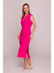 S410 A-line dress with tie detail V-shaped neckline - pink