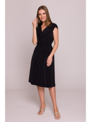 S411 Sleeveless dress with ruffled neckline - black