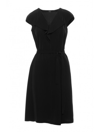 S411 Sleeveless dress with ruffled neckline - black