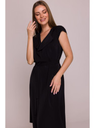 S411 Sleeveless dress with ruffled neckline - black