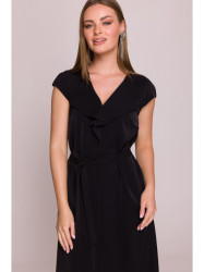 S411 Sleeveless dress with ruffled neckline - black