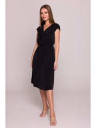 S411 Sleeveless dress with ruffled neckline - black