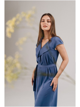 S411 Sleeveless dress with ruffled neckline - blue