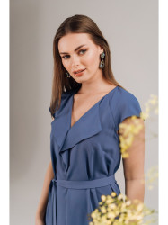 S411 Sleeveless dress with ruffled neckline - blue