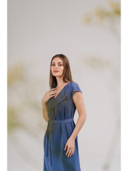 S411 Sleeveless dress with ruffled neckline - blue