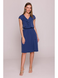 S411 Sleeveless dress with ruffled neckline - blue