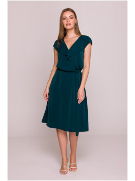 S411 Sleeveless dress with ruffled neckline - green