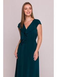 S411 Sleeveless dress with ruffled neckline - green