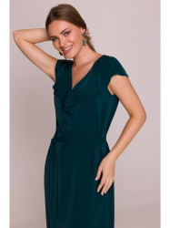 S411 Sleeveless dress with ruffled neckline - green