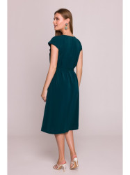 S411 Sleeveless dress with ruffled neckline - green
